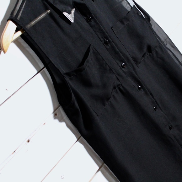 SOLD Sheer Black Button Blouse With Pockets - Picture 4 of 8